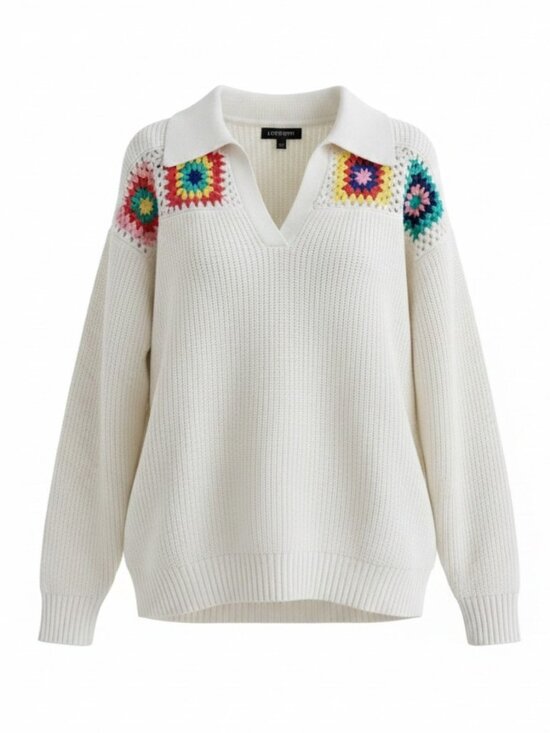 Joseph A. Sweaters - NWT Granny Square Johnny Collar Sweater Multicolor Crochet Cottagecore Cozy Boho